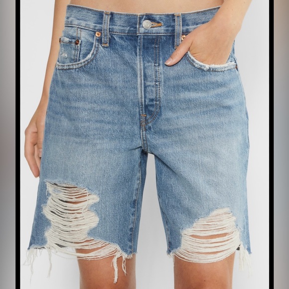 Re/Done Pants - Re/Done Loose Long Short in Minerva Destroy denim Bermuda Size 25